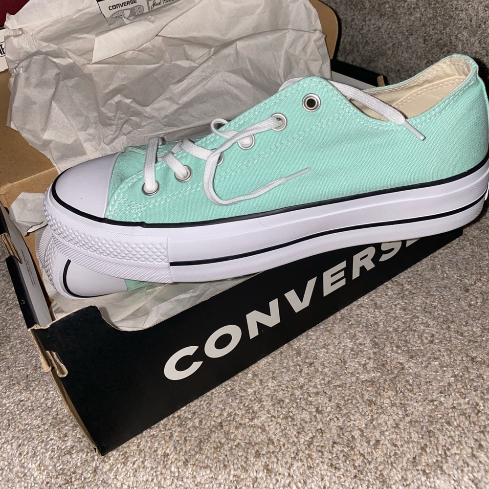 Brand New Mint Green Platform Converse Low